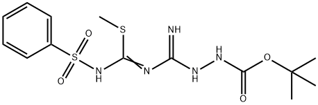 Hydrazinecarboxylic acid, 2-[imino[[(methylthio)[(phenylsulfonyl)amino]methylene]amino]methyl]-, 1,1-dimethylethyl ester 结构式