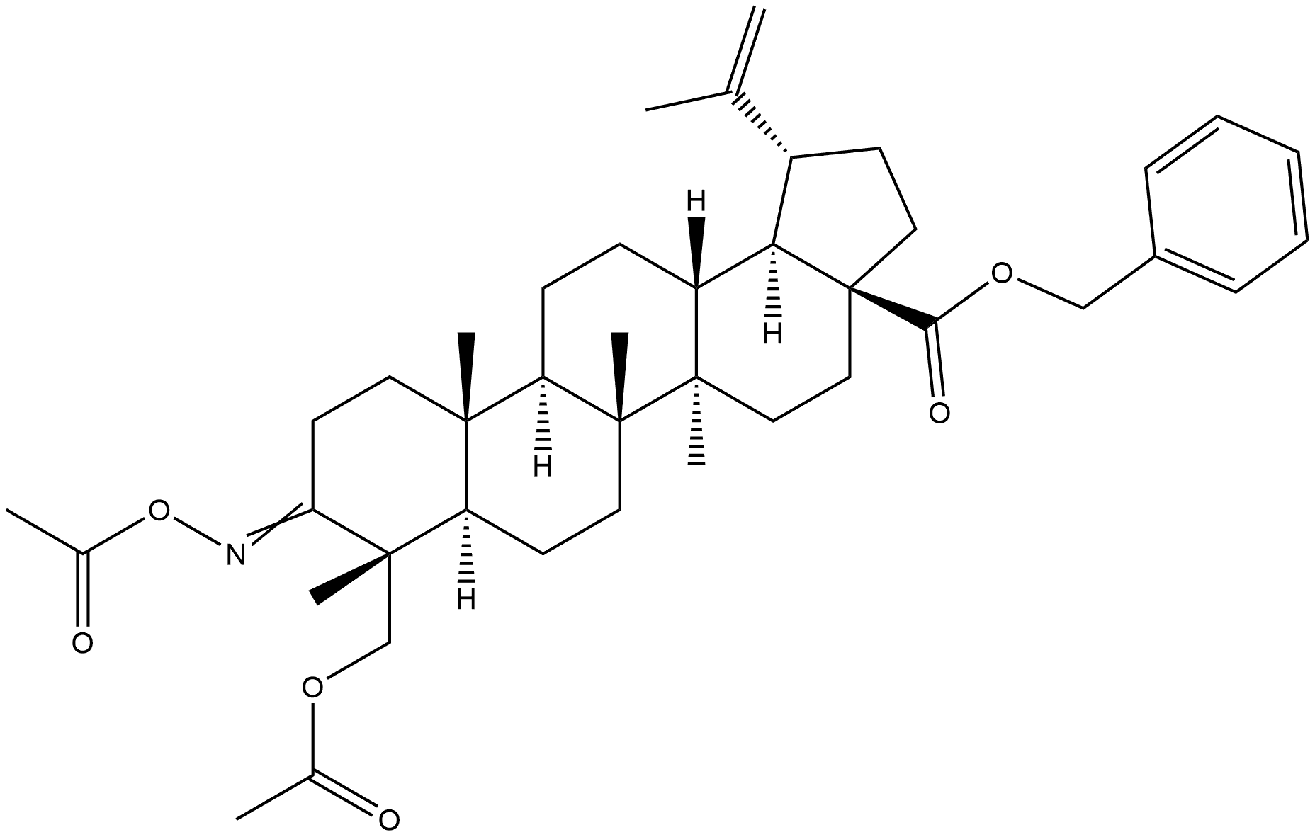 Lup-20(29)-烯-28-酸,23-(乙酰氧基)-3-[(乙酰氧基)亚氨基]-,苯甲基酯,(4α)- 结构式
