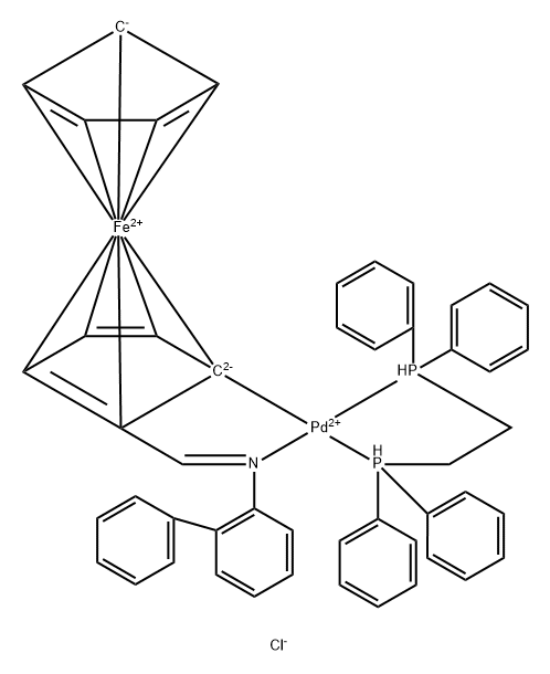 Palladium(1+), [2-[([1,1'-biphenyl]-2-ylimino-κN)methyl]ferrocenyl-κC][1,2-ethanediylbis[diphenylphosphine-κP]]-, chloride, (SP-4-3)- (9CI) 结构式