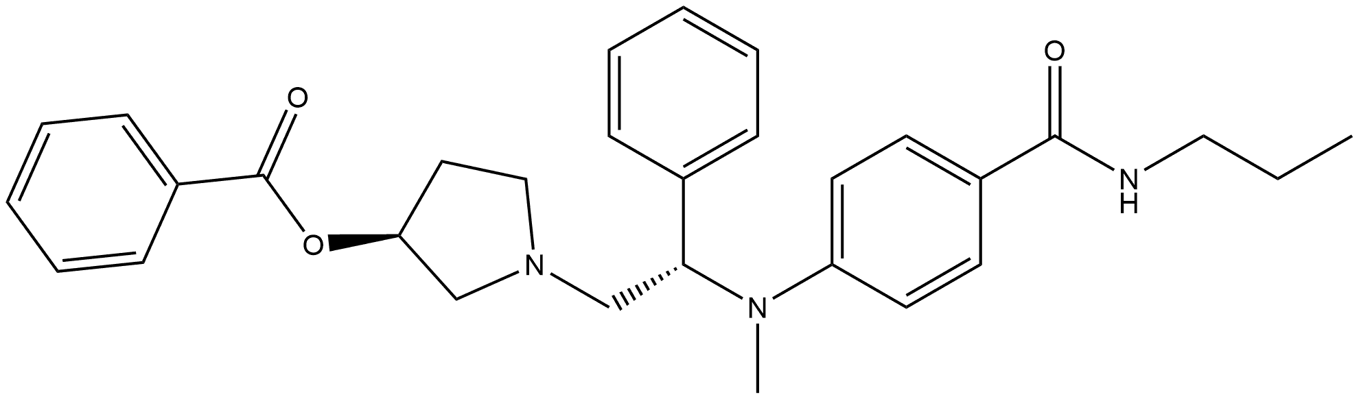 4-[[(1S)-2-[(3S)-3-(苯甲酰氧基)-1-吡咯烷基]-1-苯基乙基]甲氨基]-N-丙基苯甲酰胺 结构式