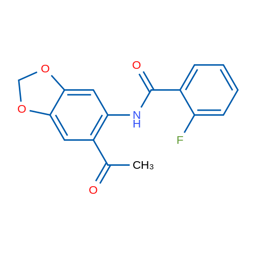 N-(6-乙酰基-2H-1,3-苯并二氧杂环戊烯-5-基)-2-氟苯甲酰胺 结构式