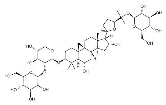 β-D-Glucopyranoside, (3β,6α,16β,20R,24S)-20,24-epoxy-3-[(2-O-β-D-glucopyranosyl-β-D-xylopyranosyl)oxy]-6,16-dihydroxy-9,19-cyclolanostan-25-yl 结构式
