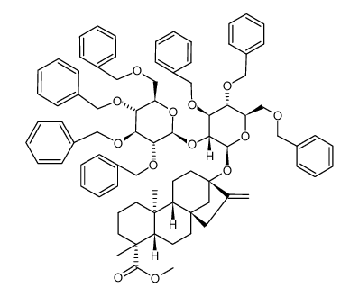 Kaur-16-en-18-oic acid, 13-[[3,4,6-tris-O-(phenylmethyl)-2-O-[2,3,4,6-tetrakis-O-(phenylmethyl)-β-D-glucopyranosyl]-β-D-glucopyranosyl]oxy]-, methyl ester, (4α)- 结构式