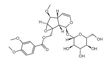β-D-Glucopyranoside, (1aS,1bS,2S,5aR,6S,6aS)-1a-[(3,4-dimethoxybenzoyl)oxy]-1a,1b,2,5a,6,6a-hexahydro-6-methoxyoxireno[4,5]cyclopenta[1,2-c]pyran-2-yl 结构式