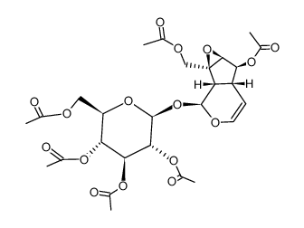 (2S,3R,4S,5R,6R)-2-(((1aS,1bS,2S,5aR,6S,6aS)-6-acetoxy-1a-(acetoxymethyl)-1a,1b,2,5a,6,6a-hexahydrooxireno[2',3':4,5]cyclopenta[1,2-c]pyran-2-yl)oxy)-6-(acetoxymethyl)tetrahydro-2H-pyran-3,4,5-triyl triacetate 结构式