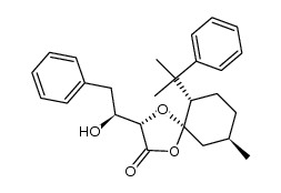 1,4-二氧杂螺[4.5]癸烷-2-酮,3-(1-羟基-2-苯乙基)-9-甲基-6-(1-甲基-1-苯乙基)-,[5R-[5α[S*(S*)],6β,9α]]- 结构式