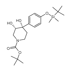 (3S,4S)-4-[4-(叔丁基二甲基硅氧基)苯基]-3,4-二羟基哌啶-1-羧酸叔丁酯 结构式