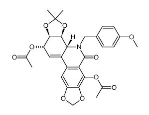 Bis[1,3]dioxolo[4,5-c:4',5'-j]phenanthridin-5(3aH)-one, 6,12-bis(acetyloxy)-3b,4,12,12a-tetrahydro-4-[(4-methoxyphenyl)methyl]-2,2-dimethyl-, (3aS,3bR,12S,12aR)- 结构式