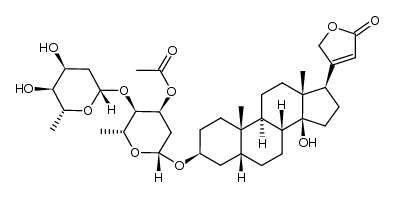 3-[[3-O-乙酰基-2,6-二脱氧-4-O-(2,6-二脱氧-β-D-核糖-吡喃糖基)-β-D-核糖-吡喃糖基]氧基]-14-羟基心甾-20(22)-烯内酯, (3β,5β)- 结构式
