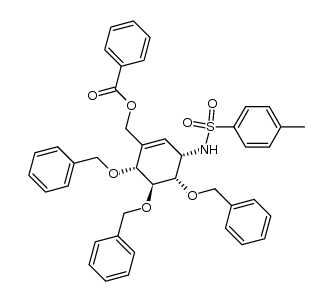 Benzenesulfonamide, N-[3-[(benzoyloxy)methyl]-4,5,6-tris(phenylmethoxy)-2-cyclohexen-1-yl]-4-methyl-, [1S-(1α,4α,5β,6α)]- (9CI) 结构式