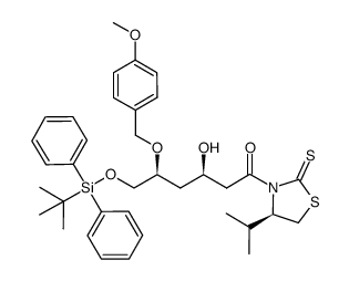 D-erythro-Hexose, 2,4-dideoxy-6-O-[(1,1-dimethylethyl)diphenylsilyl]-5-O-[(4-methoxyphenyl)methyl]-1-C-[(4R)-4-(1-methylethyl)-2-thioxo-3-thiazolidinyl]- 结构式