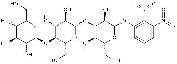 2,3-二硝基苯基 O-β-D-吡喃葡萄糖基-(1→4)-O-β-D-吡喃葡萄糖基-(1→3)-β-D-吡喃葡萄糖苷 结构式