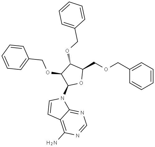 7-[2,3,5-三-O-(苯甲基)-β-D-阿拉伯呋喃糖基]-7H-吡咯并[2,3-d]嘧啶-4-胺 结构式
