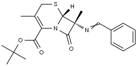5-Thia-1-azabicyclo[4.2.0]oct-2-ene-2-carboxylic acid, 3,7-dimethyl-8-oxo-7-[(phenylmethylene)amino]-, 1,1-dimethylethyl ester, (6R-trans)- 结构式
