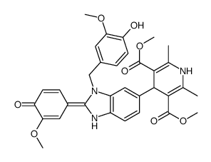 3,5-Pyridinedicarboxylic acid, 1,4-dihydro-4-[2-(4-hydroxy-3-methoxyphenyl)-1-[(4-hydroxy-3-methoxyphenyl)methyl]-1H-benzimidazol-6-yl]-2,6-dimethyl-, 3,5-dimethyl ester 结构式