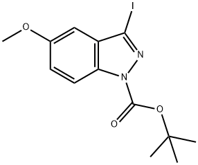 3-碘-5-甲氧基-1H-吲唑-1-羧酸叔丁酯 结构式