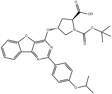 (2S,4R)-1-(叔丁氧基羰基)-4-(2-(4-异丙氧基苯基)苯并呋喃并[3,2-d]嘧啶-4-基氧基)吡咯烷-2-甲酸 结构式