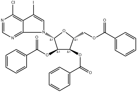 4-氯-5-碘-7-(2,3,5-三-O-苯甲酰基-β-D-呋喃核糖基)-7H-吡咯并[2,3-d]嘧啶 结构式