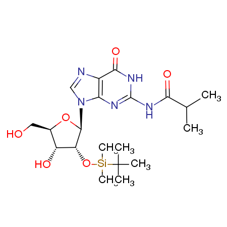 2'-O-(叔丁基二甲基硅烷基)-N-异丁酰基鸟苷 结构式