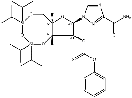 1-[2-O-(苯氧基硫代甲酰基)-3,5-O-[1,1,3,3-四异丙基-1,3-二硅氧烷二基]-β-D-呋喃核糖基]-1H-1,2,4-三氮唑-3-甲酰胺 结构式