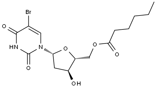 Hexanoic acid (2R,3S,5R)-5-(5-bromo-2,4-dioxo-3,4-dihydro-2H-pyrimidin-1-yl)-3-hydroxy-tetrahydro-furan-2-ylmethyl ester 结构式