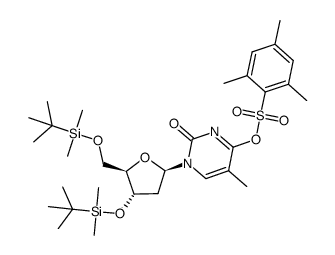 Thymidine, 3',5'-bis-O-[(1,1-dimethylethyl)dimethylsilyl]-, 4-(2,4,6-trimethylbenzenesulfonate) 结构式