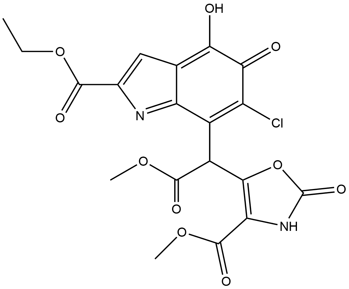 5H-吲哚-7-乙酸, 6-氯-α-[2,3-二氢-4-(甲氧基羰基)-2-氧代-5-恶唑基]-2-(乙氧羰基)-4-羟基-5-氧代-, 甲酯 结构式