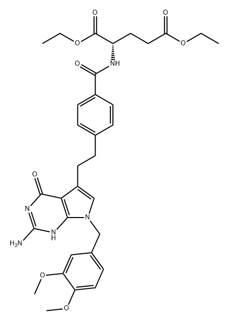 L-Glutamic acid, N-[4-[2-[2-amino-7-[(3,4-dimethoxyphenyl)methyl]-4,7-dihydro-4-oxo-1H-pyrrolo[2,3-d]pyrimidin-5-yl]ethyl]benzoyl]-, diethyl ester (9CI) 结构式