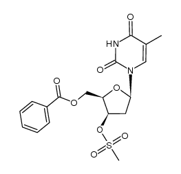1-(5-O-benzoyl-2-deoxy-3-O-mesyl-β-D-xylofuranosyl)thymine 结构式