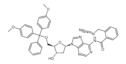 2-(azidomethyl)-N-(9-((2R,4S,5R)-5-((bis(4-methoxyphenyl)(phenyl)methoxy)methyl)-4-hydroxytetrahydrofuran-2-yl)-9H-purin-6-yl)benzamide 结构式
