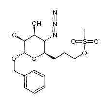 3-((2R,3S,4S,5S,6S)-3-azido-6-(benzyloxy)-tetrahydro-4,5-dihydroxy-2H-pyran-2-yl)propyl methanesulfonate 结构式
