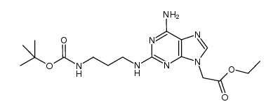 ethyl 2-[6-amino-2-{3-(t-butoxycarbonylamino)-propyl}amino-9H-purin-9-yl]acetate 结构式