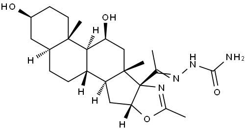 5'βH-5α-孕烷并[17,16-d]恶唑-20-酮, 3β,11β-二羟基-2'-甲基- 缩氨基脲 结构式