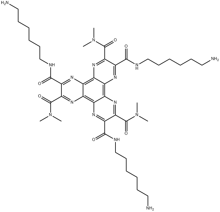 Dipyrazino[2,3-f:2',3'-h]quinoxaline-2,3,6,7,10,11-hexacarboxamide, N3,N7,N11-tris(6-aminohexyl)-N2,N2,N6,N6,N10,N10-hexamethyl- 结构式