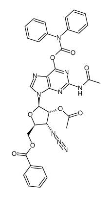 9-(3'-叠氮基-2'-O-乙酰基-5'-O-苯甲酰基-3'-脱氧-β-D-呋喃核糖基)-N2-乙酰基-6-O-二苯基氨基甲酰基鸟嘌呤 结构式