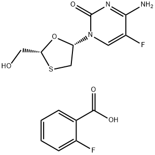 2-氟苯甲酸与4-氨基-5-氟-1-[(2R,5S)-2-(羟甲基)-1,3-氧硫杂环戊烷-5-基]-2(1H)-嘧啶酮(1:1)复合物 结构式