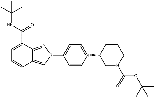 (S)-3-(4-(7-(叔丁氨酰基)-2H-吲唑-2-基)苯基)哌啶-1-羧酸叔丁酯 结构式