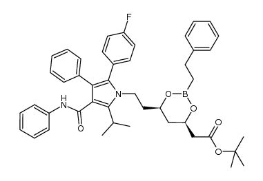 1,3,2-Dioxaborinane-4-acetic acid, 6-[2-[2-(4-fluorophenyl)-5-(1-methylethyl)-3-phenyl-4-[(phenylamino)carbonyl]-1H-pyrrol-1-yl]ethyl]-2-(2-phenylethyl)-, 1,1-dimethylethyl ester, (4R,6R)- 结构式