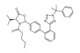 5-Oxazolidinone, 4-(1-methylethyl)-2-[2'-[2-(1-methyl-1-phenylethyl)-2H-tetrazol-5-yl][1,1'-biphenyl]-4-yl]-3-(1-oxopentyl)-, (4S)- 结构式