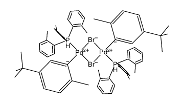 二-μ-溴双[5-(1,1-二甲基乙基)-2-甲基苯基]双[三(2-甲基苯基)膦]二钯立体异构体 结构式