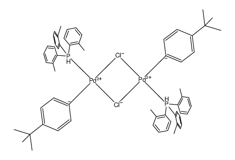 二-μ-氯双[4-(1,1-二甲基乙基)苯基]双[三(2-甲基苯基)膦]二钯 结构式