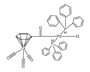 trans-Pd{(η6-C6H5CO)Cr(CO)3}Cl(PPh3)2 结构式