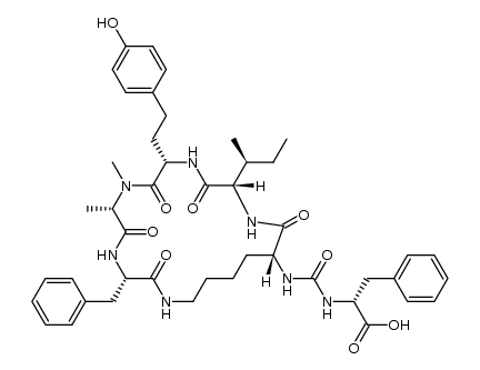 L-Phenylalanine, N2-[[[(1R)-1-carboxy-2-phenylethyl]amino]carbonyl]-D-lysyl-L-isoleucyl-(αS)-α-amino-4-hydroxybenzenebutanoyl-N-methyl-L-alanyl-, (5→1)-lactam 结构式