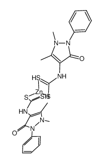 双(4-氨基安替比林二硫代氨基甲酸)锌(II) 结构式