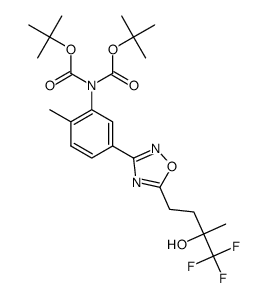 Imidodicarbonic acid, 2-[2-methyl-5-[5-(4,4,4-trifluoro-3-hydroxy-3-methylbutyl)-1,2,4-oxadiazol-3-yl]phenyl]-, 1,3-bis(1,1-dimethylethyl) ester 结构式
