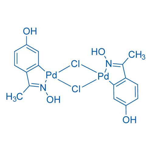 二-μ-氯二[5-羟基-2-[1-(羟基亚氨基-κN)乙基]苯基-κC]钯(II)二聚体 结构式