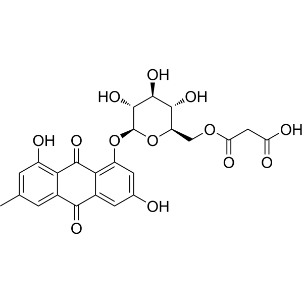 大黄素-8-O-(6′-甲基丙二酰)吡喃葡萄糖苷 结构式