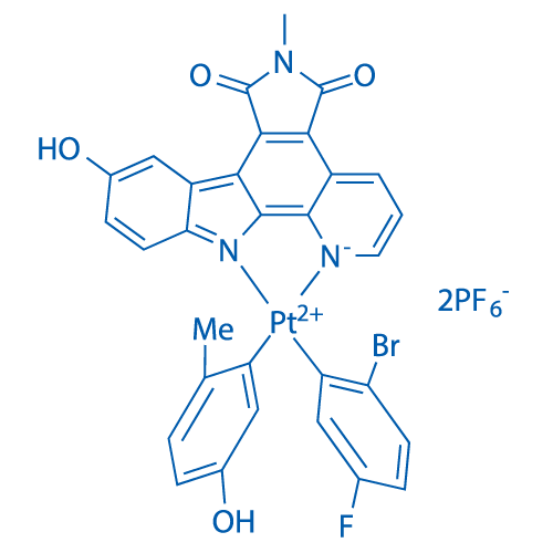 (SP-4-2)-铂(1+),(2-溴-5-氟吡啶-κN)(9-羟基-6-甲基吡啶并[2,3-a]吡咯并[3,4-c]咔唑-5,7(1H,6H)-二酮-κN1,κN12)(6-甲基-3-吡啶醇-κN1)-, 六氟磷酸盐(1-) 结构式