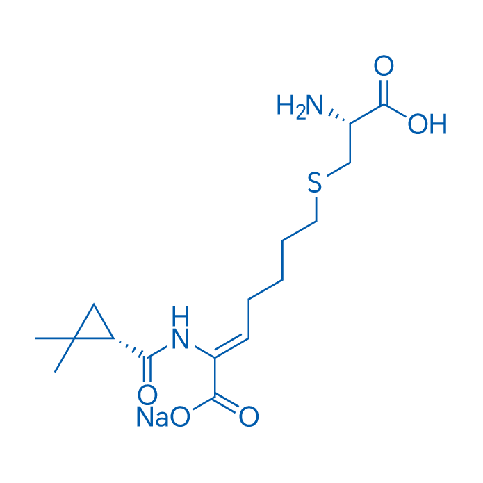(Z)-(R)-7-(2-氨基-2-甲酰基乙基)硫-2-((S)-2,2-二甲基环丙)甲酰胺-庚-2-烯酸钠盐 结构式