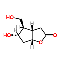 (3aS,4R,5S,6aR)-(+)-六氢-5-羟基-4-(羟甲基)-2H-环戊并[b]呋喃-2-酮 结构式